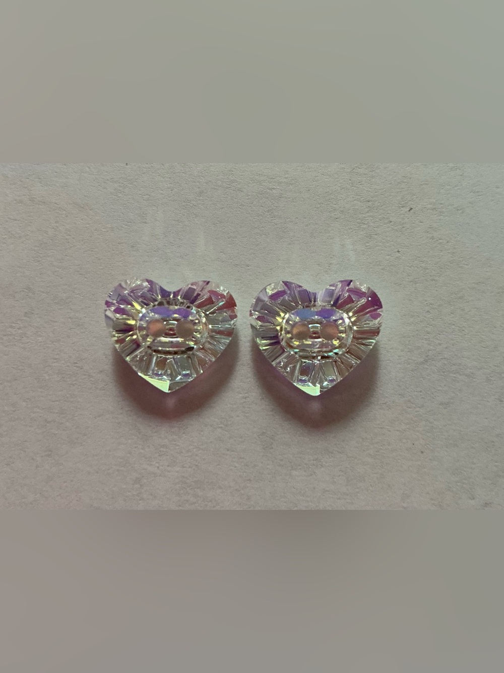 Vintage Swarovski Crystal AB Heart Buttons 14x12mm